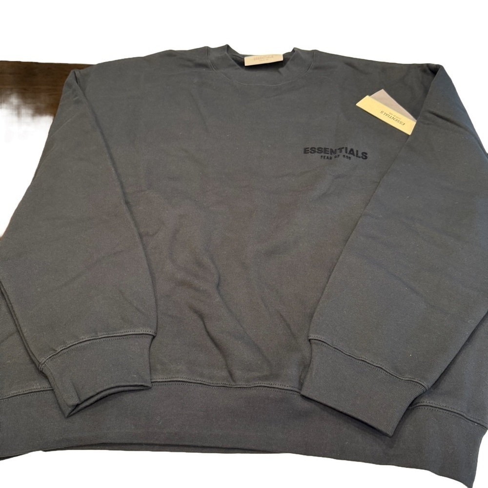 Fear Of God Essentials Crewneck Sweatshirt Stretch Limo Black Size L NEW W/TAGS